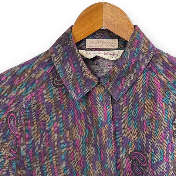 Diane Von Furstenberg Women’s Blouse Top Purple Vintage 70s Size 8 - Picture 5 of 9